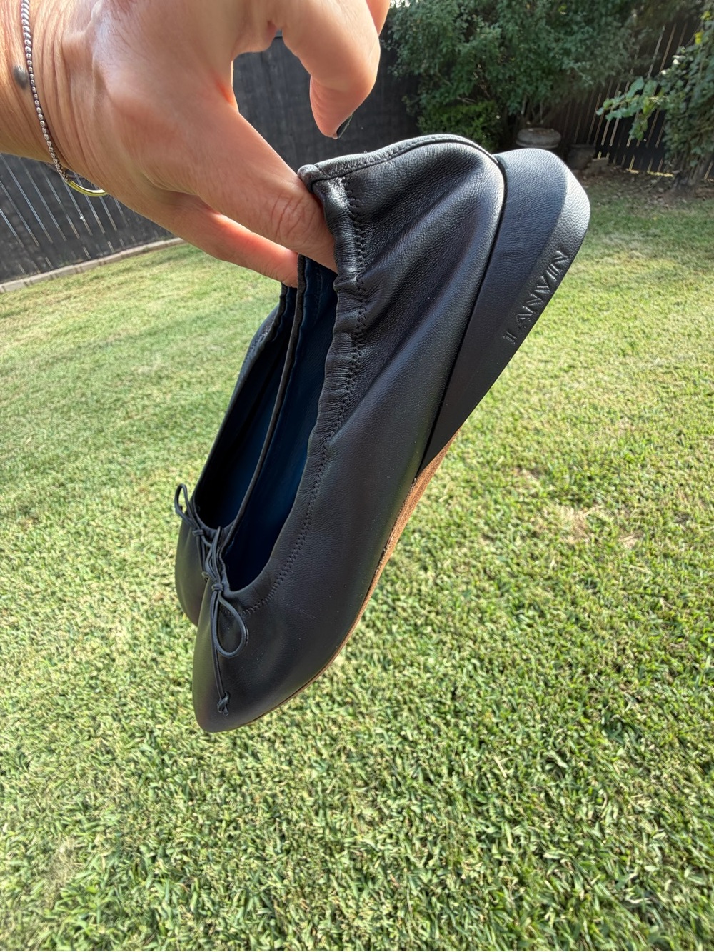 LANVIN Paris Black Leather Bumper Ballerina Flats Square Toe Size 38 - Picture 8 of 16
